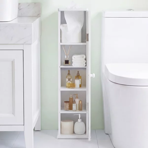 Costway Set di 2 armadietti porta carta igienica e fazzoletti con mensole smontabili, Armadietto verticale fessura in alto Bianco
