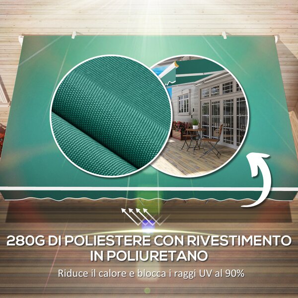 Outsunny Tenda da Sole a Bracci Avvolgibile, Tenda parasole a Manovella in Metallo e Alluminio, 4x2.5m, Verde Scuro | Aosom Italy
