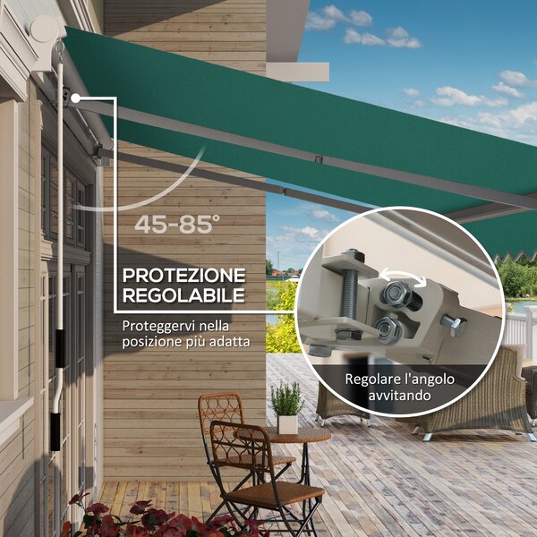 Outsunny Tenda da Sole a Bracci Avvolgibile, Tenda parasole a Manovella in Metallo e Alluminio, 4x2.5m, Verde Scuro | Aosom Italy