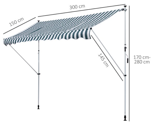 Outsunny Tende da sole per esterno 3x1.5m, Tenda per balcone a Bracci con Manovella in Metallo e Parasole in Poliestere, Verde | Aosom Italy