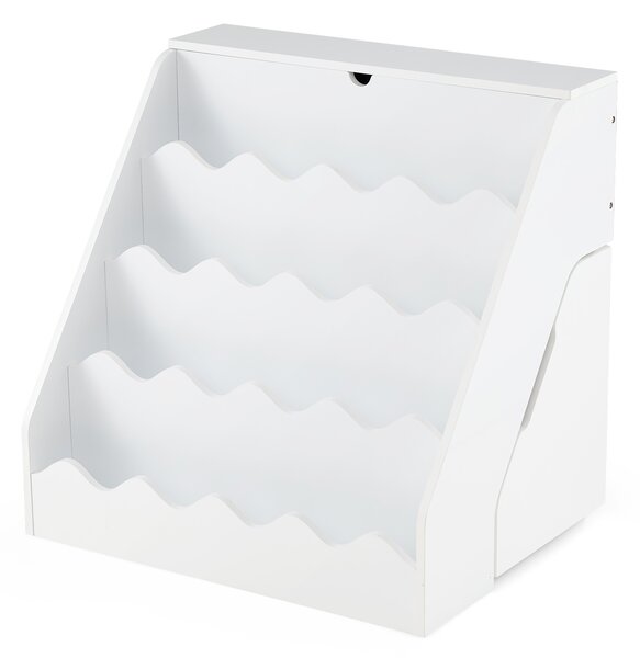 Costway Libreria per bambini 2 in 1 con coperchio ribaltabile, Scaffale per libri a 4 livelli con carrello su ruote Bianco