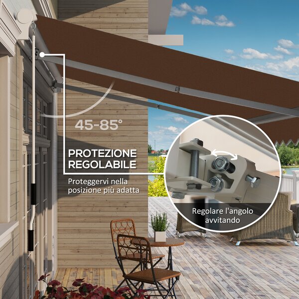 Outsunny Tenda da sole a bracci retraibili con Manovella, Tenda Parasole a Manovella in Metallo e Alluminio, 395x245 cm, Caffè | Aosom Italy