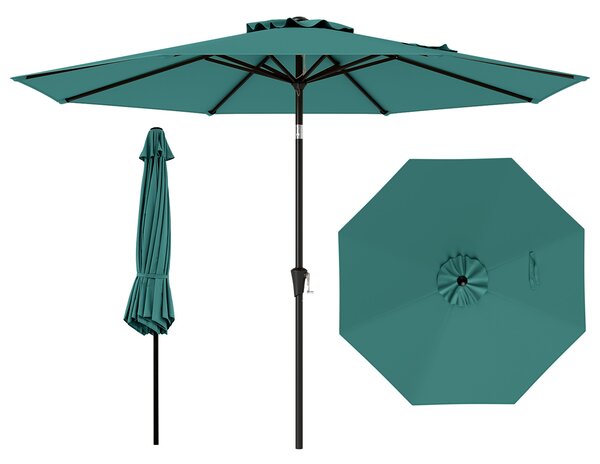 Costway Ombrellone da esterno con manovella 8 stecche robuste, Ombrellone da giardino 300 cm Verde