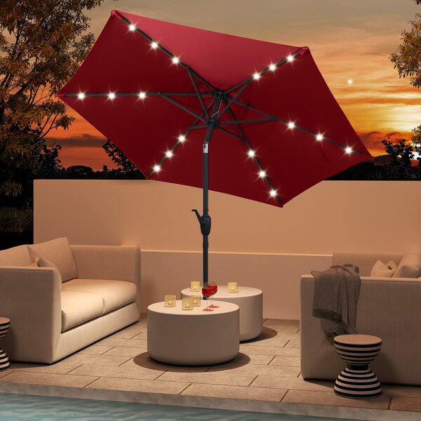 Costway Ombrello da mercato per esterni con pannello solare da tavolo per giardino, Ombrellone da patio 230 cm Rosso Bordeaux