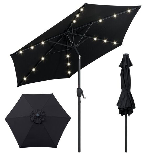 Costway Ombrello da mercato per esterni con pannello solare da tavolo per giardino, Ombrellone da patio 230 cm Nero