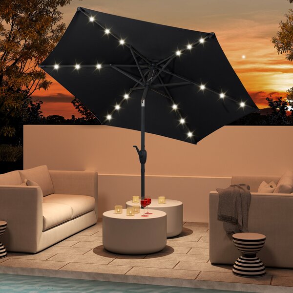 Costway Ombrello da mercato per esterni con pannello solare da tavolo per giardino, Ombrellone da patio 230 cm Nero