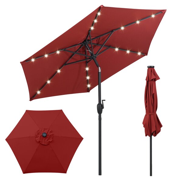 Costway Ombrello da mercato per esterni con pannello solare da tavolo per giardino, Ombrellone da patio 230 cm Rosso Bordeaux