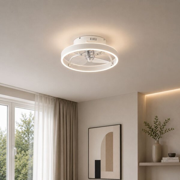 Ventilatore da soffitto bianco 50 cm con LED dimmerabile e telecomando - Maddy