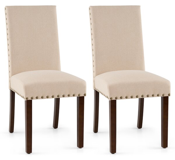 Costway Set di 2 sedie da pranzo imbottite gambe in legno massello e piedini regolabili, Sedie da cucina con schienale alto Beige