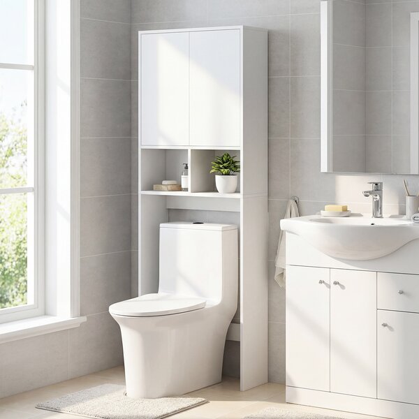 Costway Mobile bagno sopra wc con 2 ante 2 scomparti aperti e ripiano regolabile, Scaffale sopra lavatrice per lavanderia salvaspazio da terra