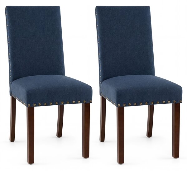 Costway Set di 2 sedie da pranzo imbottite gambe in legno massello e piedini regolabili, Sedie da cucina con schienale alto Blu