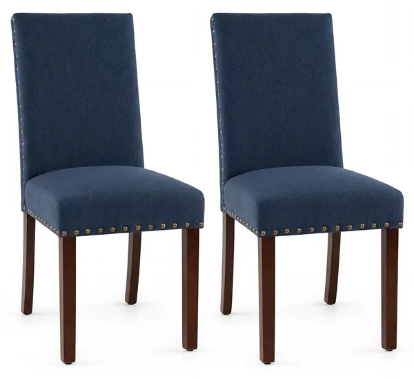 Costway Set di 2 sedie da pranzo imbottite gambe in legno massello e piedini regolabili, Sedie da cucina con schienale alto Blu