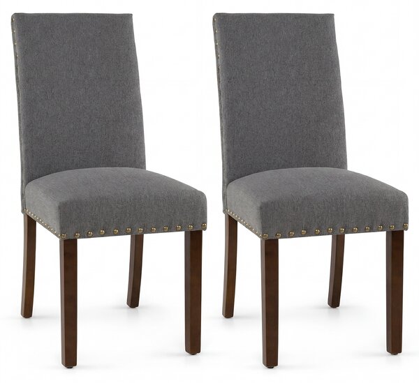Costway Set di 2 sedie da pranzo imbottite gambe in legno massello e piedini regolabili, Sedie da cucina con schienale alto Grigio