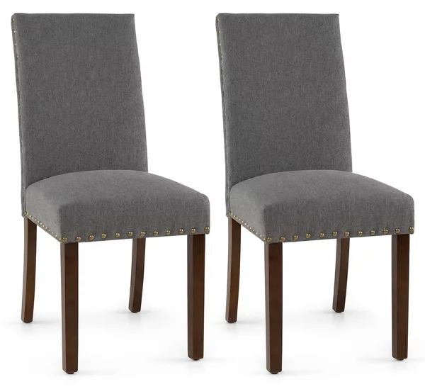 Costway Set di 2 sedie da pranzo imbottite gambe in legno massello e piedini regolabili, Sedie da cucina con schienale alto Grigio