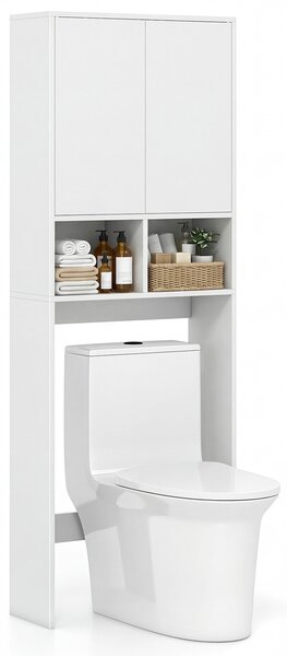 Costway Mobile bagno sopra wc con 2 ante 2 scomparti aperti e ripiano regolabile, Scaffale sopra lavatrice per lavanderia salvaspazio da terra
