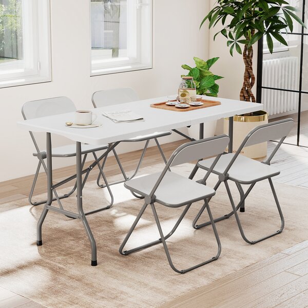 Costway Tavolo pieghevole da 152 cm per 4-6 persone per campeggio BBQ feste, Tavolo da pranzo per interni ed esterni Bianco