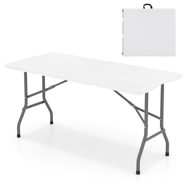 Costway Tavolo pieghevole da 152 cm per 4-6 persone per campeggio BBQ feste, Tavolo da pranzo per interni ed esterni Bianco
