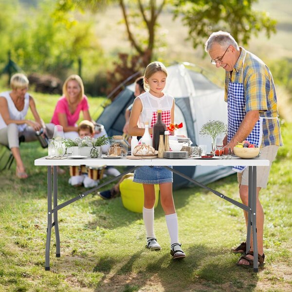 Costway Tavolo pieghevole da 152 cm per 4-6 persone per campeggio BBQ feste, Tavolo da pranzo per interni ed esterni Bianco