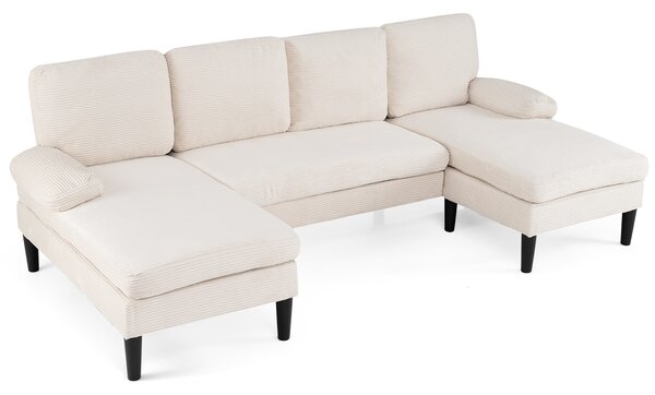 Costway Divano angolare con 4 comodi cuscini 2 braccioli ampi e gambe di supporto stabili, Divano da interno morbido con telai in legno e metallo Beige