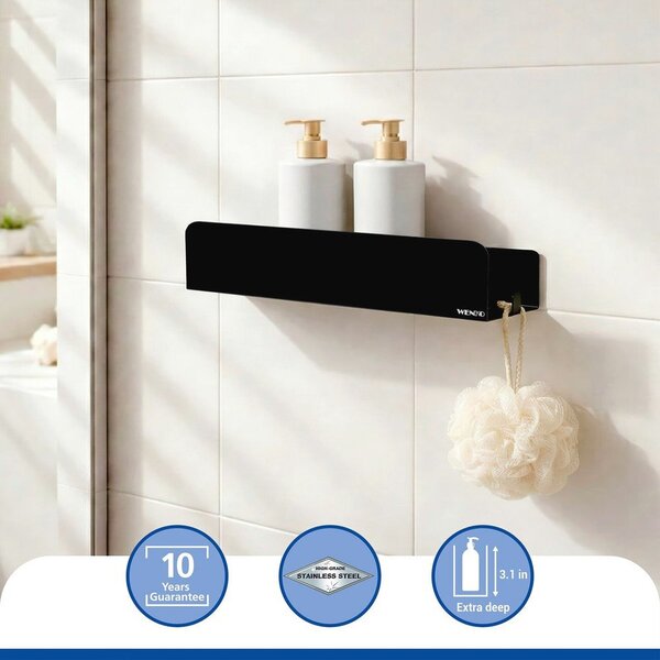 Mensola da bagno senza foratura nera in acciaio inox con aggancio Turbo-loc Lizan – Wenko