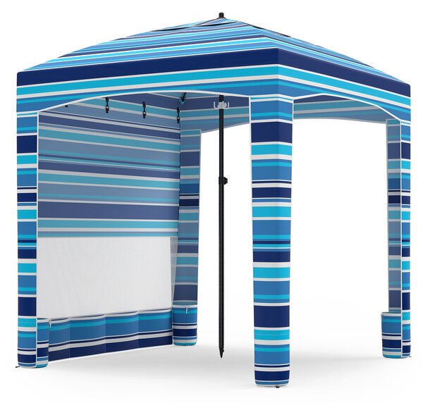 Costway Tenda da spiaggia con parete laterale rimovibile borsa portatile 4 sacchi e 4 ganci per appendere, Gazebo da esterno regolabile in altezza Blu Scuro