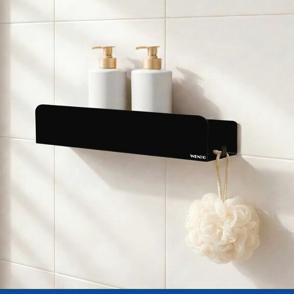 Mensola da bagno senza foratura nera in acciaio inox con aggancio Turbo-loc Lizan – Wenko
