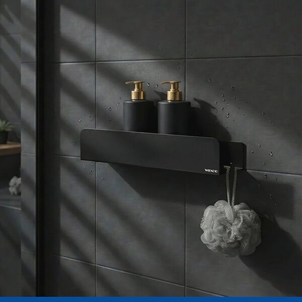 Mensola da bagno senza foratura nera in acciaio inox con aggancio Turbo-loc Lizan – Wenko