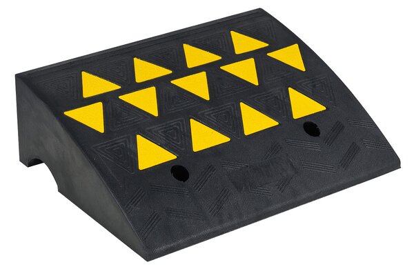 Costway Set di 2 rampe per soglia con strisce riflettenti triangolari gialle e fori di drenaggio, Rampa per marciapiede in gomma antiscivolo altezza 16 cm
