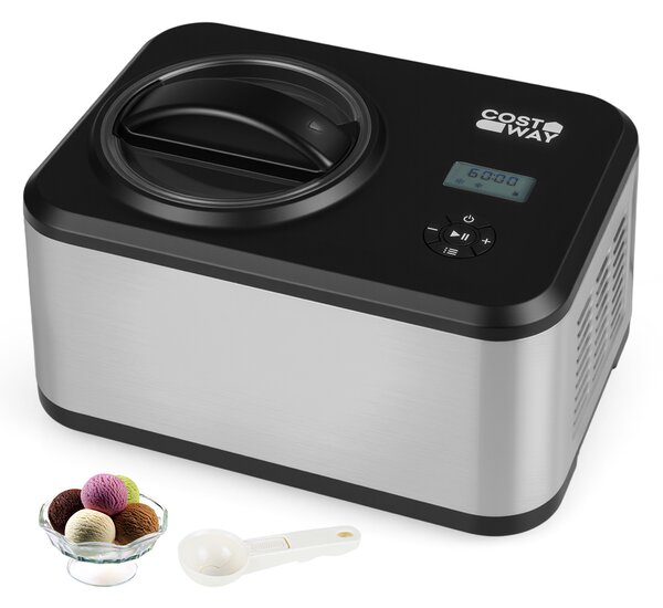 Costway Gelatiera con compressore con 4 modalità display led timer 24 ore e ciotola rimovibile, Gelatiera autorefrigerante in acciaio inox 1,5 L