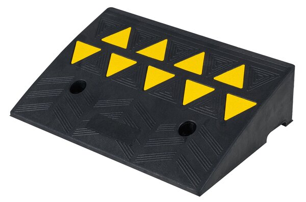 Costway Set di 2 rampe per soglia con strisce riflettenti triangolari gialle e fori di drenaggio, Rampa per marciapiede in gomma antiscivolo altezza 13 cm