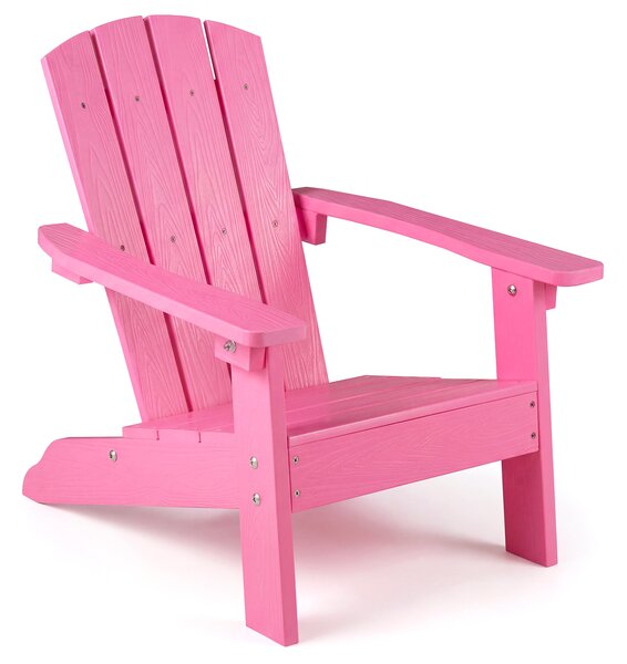 Costway Sedia adirondack per bambini in plastica resistente alle intemperie, Poltrona da giardino con schienale a doghe inclinato Rosa