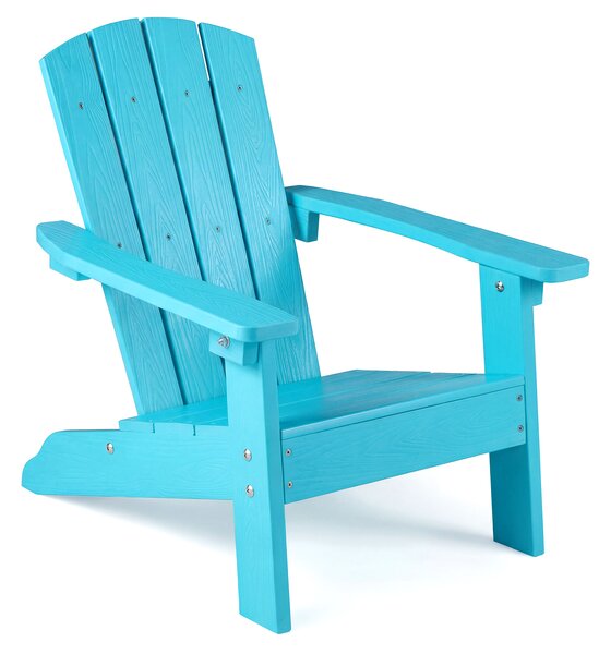 Costway Sedia adirondack per bambini in plastica resistente alle intemperie, Poltrona da giardino con schienale a doghe inclinato Blu
