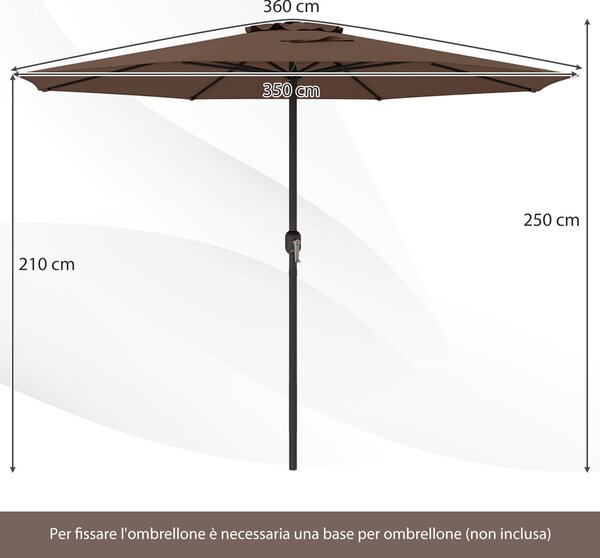 Costway Ombrellone da mercato con manovella da tavolo con parte superiore ventilata, Ombrellone da patio 350 cm Marrone