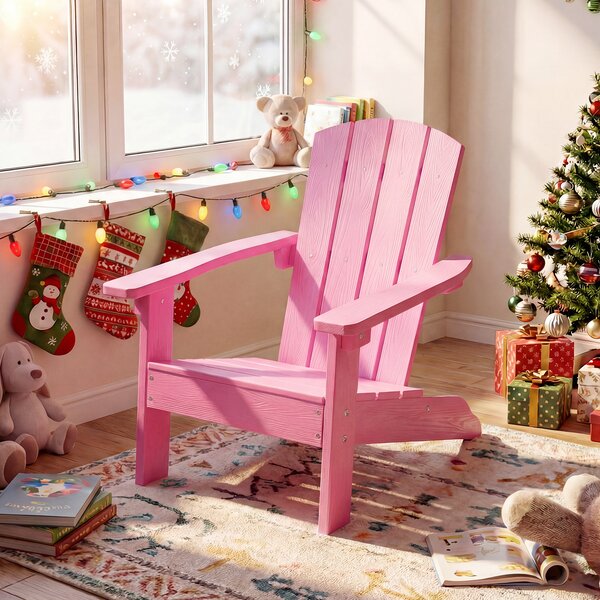 Costway Sedia adirondack per bambini in plastica resistente alle intemperie, Poltrona da giardino con schienale a doghe inclinato Rosa