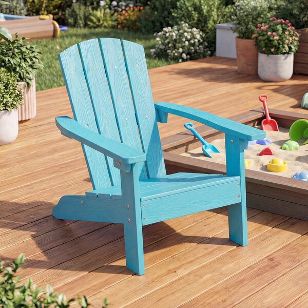 Costway Sedia adirondack per bambini in plastica resistente alle intemperie, Poltrona da giardino con schienale a doghe inclinato Blu