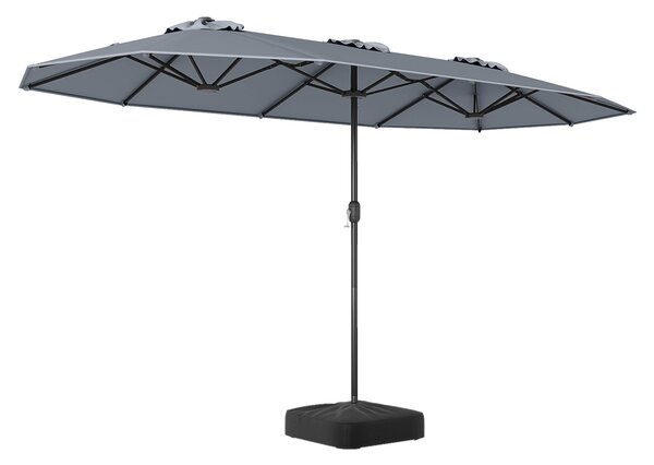 Costway Ombrellone da esterno rettangolare con maniglia a manovella scorrevole 12 stecche resistenti e 2 sacchi di sabbia, Ombrellone doppio da giardino Grigio