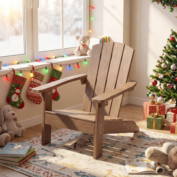 Costway Sedia adirondack per bambini in plastica resistente alle intemperie, Poltrona da giardino con schienale a doghe inclinato Marrone