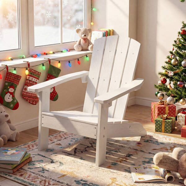 Costway Sedia adirondack per bambini in plastica resistente alle intemperie, Poltrona da giardino con schienale a doghe inclinato Bianco