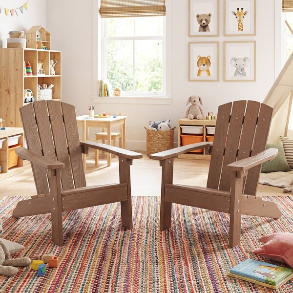 Costway Sedia adirondack per bambini in plastica resistente alle intemperie, Poltrona da giardino con schienale a doghe inclinato Marrone