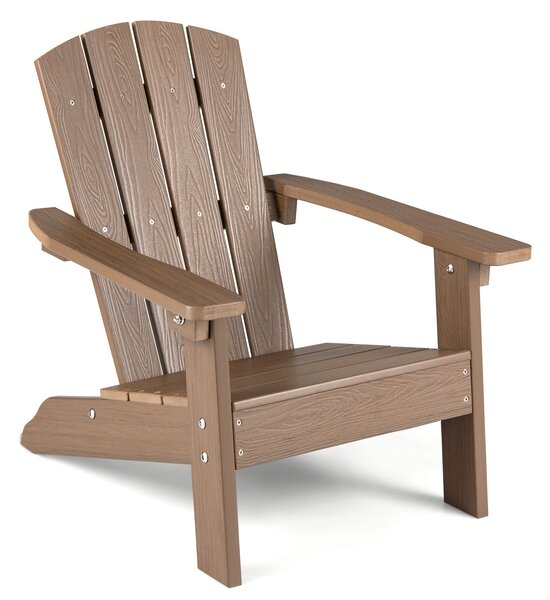Costway Sedia adirondack per bambini in plastica resistente alle intemperie, Poltrona da giardino con schienale a doghe inclinato Marrone