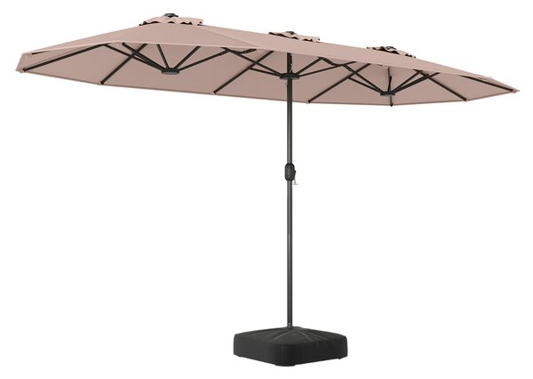 Costway Ombrellone da esterno rettangolare con maniglia a manovella scorrevole 12 stecche resistenti e 2 sacchi di sabbia, Ombrellone doppio da giardino Marrone