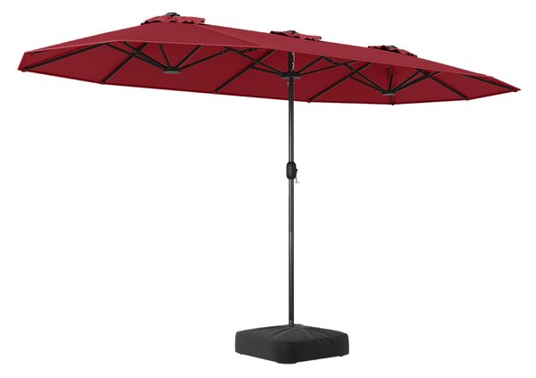 Costway Ombrellone da esterno rettangolare con maniglia a manovella scorrevole 12 stecche resistenti e 2 sacchi di sabbia, Ombrellone doppio da giardino Rosso