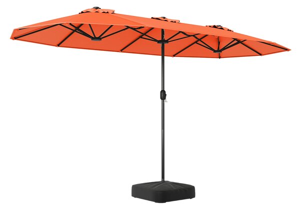 Costway Ombrellone da esterno rettangolare con maniglia a manovella scorrevole 12 stecche resistenti e 2 sacchi di sabbia, Ombrellone doppio da giardino Arancione
