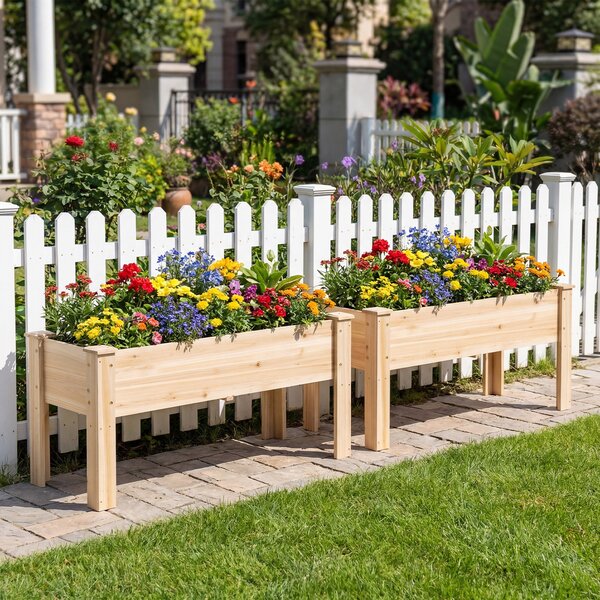 Costway Fioriera rialzata legno abete kit giardino verdure erbe fiori, Fioriera legno abete 120x43,5x51cm