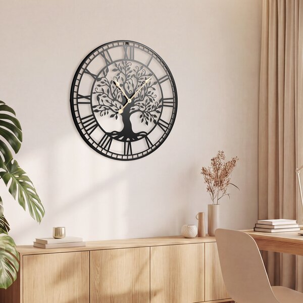 Costway Orologio da parete grande silenzioso da 68 cm con albero della vita in metallo, Orologio decorativo per soggiorno camera da letto cucina