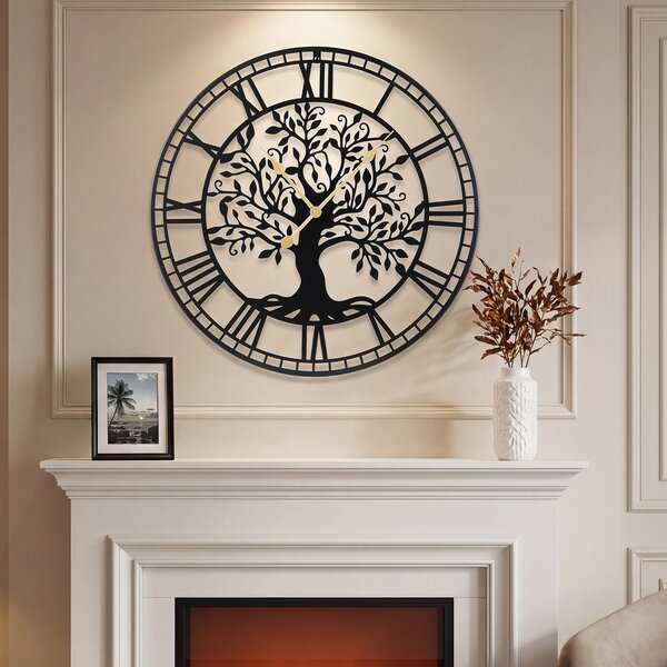 Costway Orologio da parete grande silenzioso da 68 cm con albero della vita in metallo, Orologio decorativo per soggiorno camera da letto cucina
