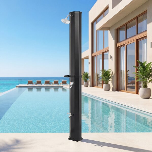 Costway Doccia da giardino con soffione 360° rubinetto per piedi fino a 60°c senza allacciamento elettrico, Doccia solare da esterno 60 l Nero