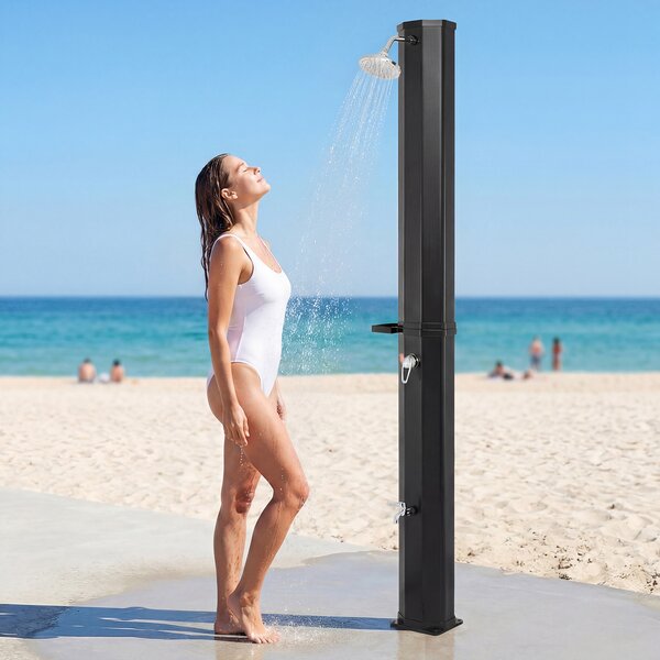 Costway Doccia da giardino con soffione 360° rubinetto per piedi fino a 60°c senza allacciamento elettrico, Doccia solare da esterno 60 l Nero