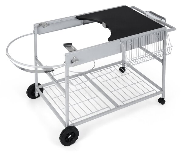 Costway Carrello per barbecue da esterno con ampio piano ripiano a rete porta spezie portarotolo, Carrello da cucina per barbecue 18-22 pollici