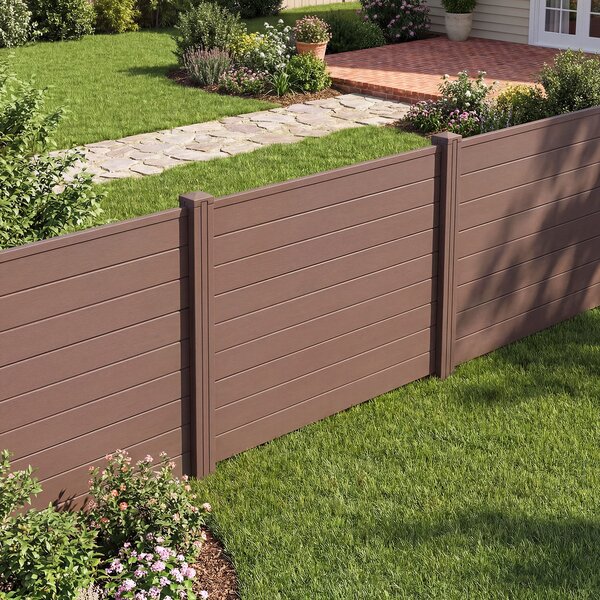 Costway Recinzione decorativa in plastica per giardino a forma di l, Recinzione esterna privacy con pali zincati senza scavo Marrone